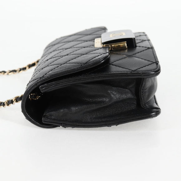 CHANEL Matelasse Chain Shoulder Bag Lamb Skin Black Gold CC Auth 127542M