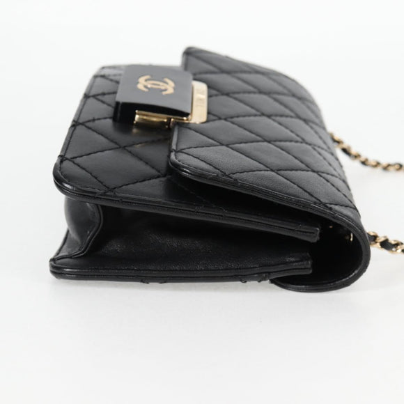 CHANEL Matelasse Chain Shoulder Bag Lamb Skin Black Gold CC Auth 127542M