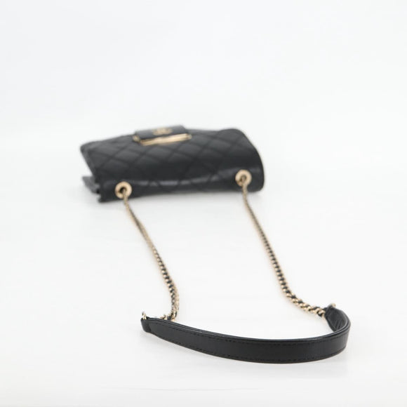 CHANEL Matelasse Chain Shoulder Bag Lamb Skin Black Gold CC Auth 127542M