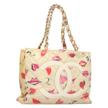 CHANEL Chain Tote Bag Vinyl White CC Auth 127551