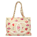 CHANEL Chain Tote Bag Vinyl White CC Auth 127551-2