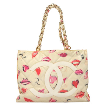 CHANEL Chain Tote Bag Vinyl White CC Auth 127551 - 0