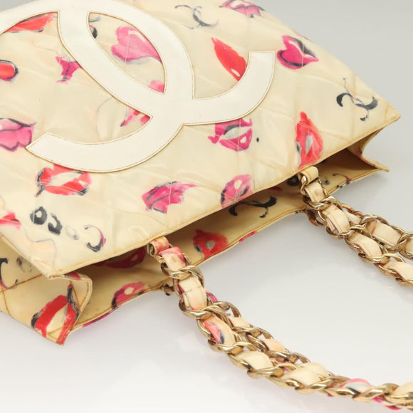 CHANEL Chain Tote Bag Vinyl White CC Auth 127551