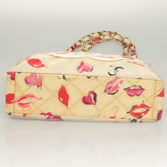 CHANEL Chain Tote Bag Vinyl White CC Auth 127551