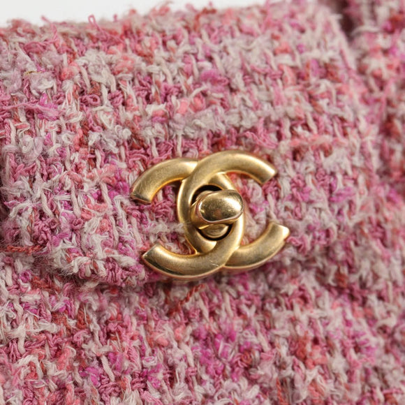 CHANEL Chain Shoulder Bag Tweed Pink Gold CC Auth 127553M
