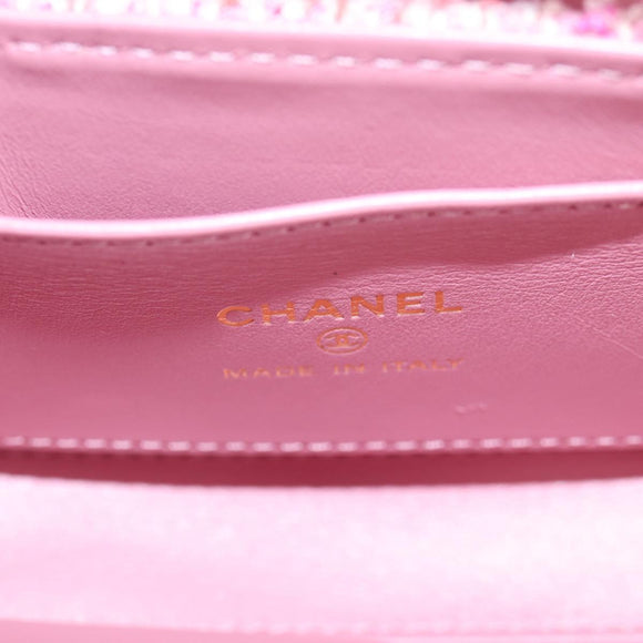 CHANEL Chain Shoulder Bag Tweed Pink Gold CC Auth 127553M