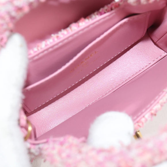 CHANEL Chain Shoulder Bag Tweed Pink Gold CC Auth 127553M