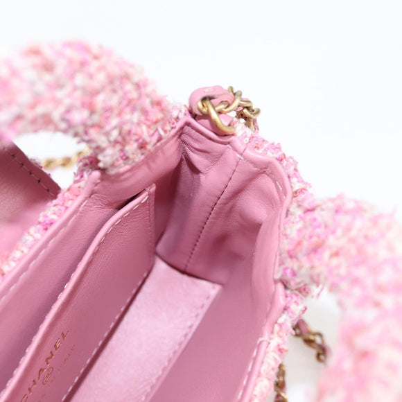 CHANEL Chain Shoulder Bag Tweed Pink Gold CC Auth 127553M