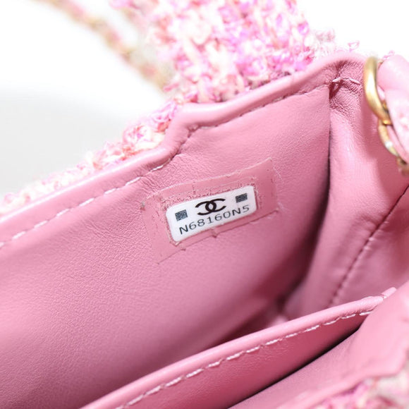 CHANEL Chain Shoulder Bag Tweed Pink Gold CC Auth 127553M