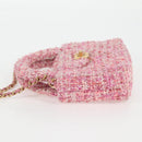 CHANEL Chain Shoulder Bag Tweed Pink Gold CC Auth 127553M-3