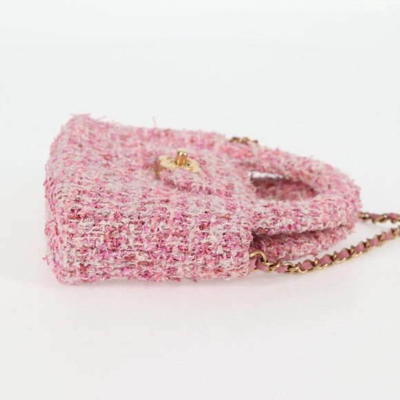 CHANEL Chain Shoulder Bag Tweed Pink Gold CC Auth 127553M