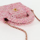 CHANEL Chain Shoulder Bag Tweed Pink Gold CC Auth 127553M-6