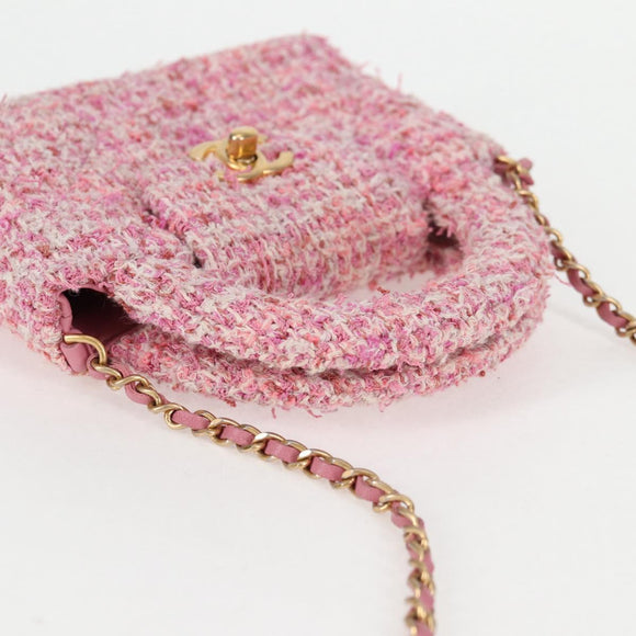 CHANEL Chain Shoulder Bag Tweed Pink Gold CC Auth 127553M