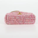 CHANEL Chain Shoulder Bag Tweed Pink Gold CC Auth 127553M-5