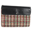 CHANEL Clutch Bag tweed Black Silver CC Auth 127554M-1