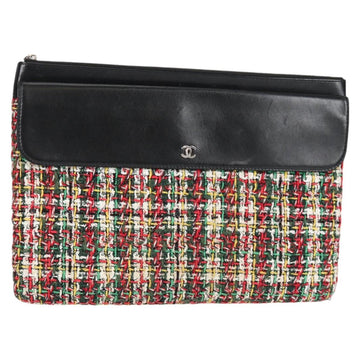 CHANEL Clutch Bag tweed Black Silver CC Auth 127554M
