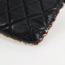 CHANEL Clutch Bag tweed Black Silver CC Auth 127554M-11