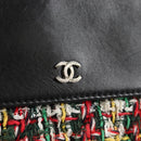 CHANEL Clutch Bag tweed Black Silver CC Auth 127554M-13