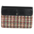 CHANEL Clutch Bag tweed Black Silver CC Auth 127554M-2