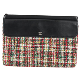 CHANEL Clutch Bag tweed Black Silver CC Auth 127554M - 0