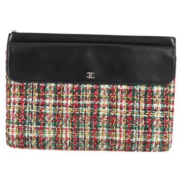 CHANEL Clutch Bag tweed Black Silver CC Auth 127554M - 0