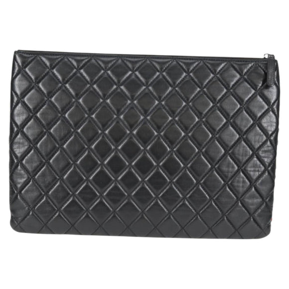 CHANEL Clutch Bag tweed Black Silver CC Auth 127554M