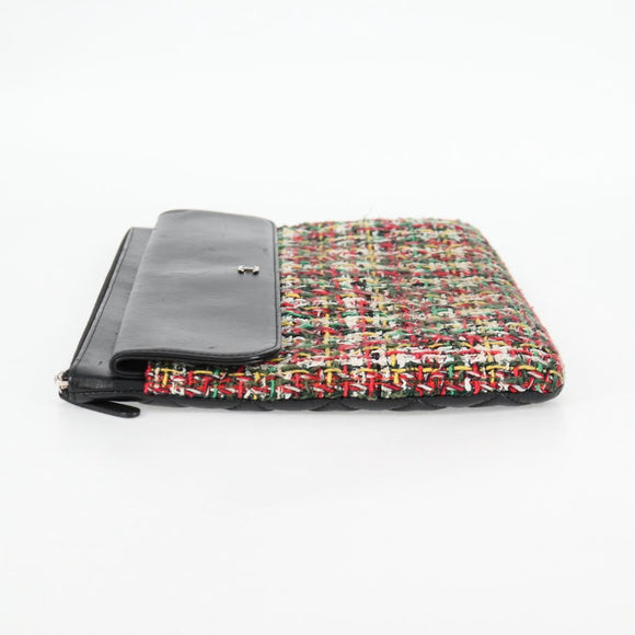 CHANEL Clutch Bag tweed Black Silver CC Auth 127554M