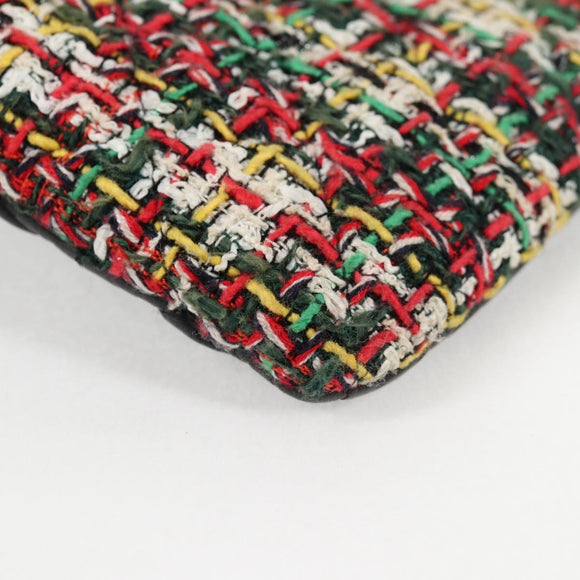 CHANEL Clutch Bag tweed Black Silver CC Auth 127554M