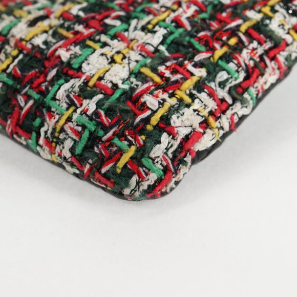 CHANEL Clutch Bag tweed Black Silver CC Auth 127554M