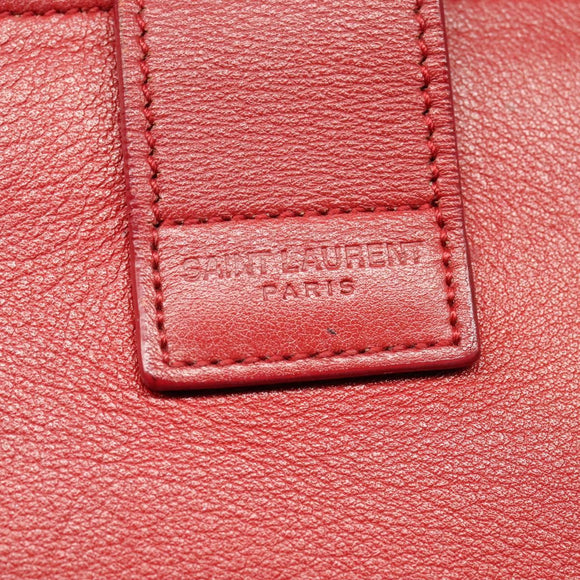 SAINT LAURENT Hand Bag Leather 2way Red Gold Auth 127565