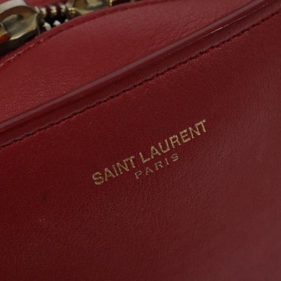 SAINT LAURENT Hand Bag Leather 2way Red Gold Auth 127565