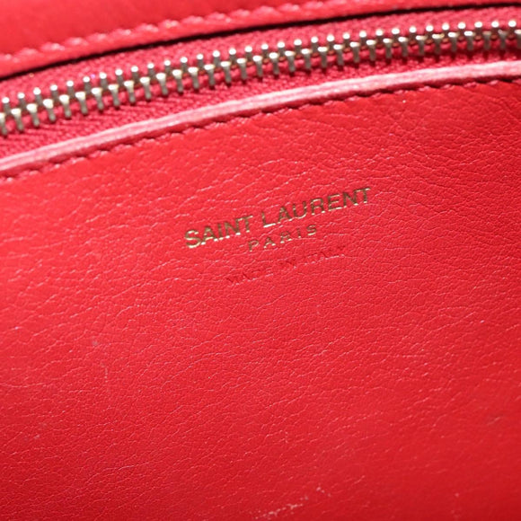 SAINT LAURENT Hand Bag Leather 2way Red Gold Auth 127565