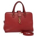 SAINT LAURENT Hand Bag Leather 2way Red Gold Auth 127565-1