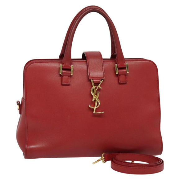 SAINT LAURENT Hand Bag Leather 2way Red Gold Auth 127565