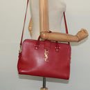 SAINT LAURENT Hand Bag Leather 2way Red Gold Auth 127565-24