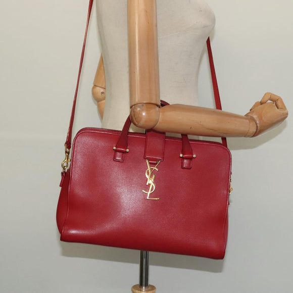 SAINT LAURENT Hand Bag Leather 2way Red Gold Auth 127565