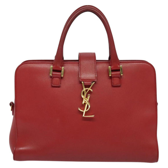 SAINT LAURENT Hand Bag Leather 2way Red Gold Auth 127565