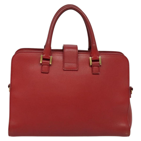 SAINT LAURENT Hand Bag Leather 2way Red Gold Auth 127565