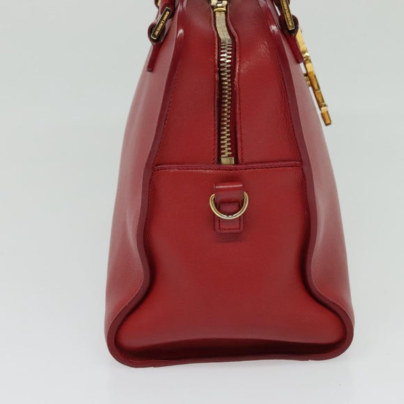 SAINT LAURENT Hand Bag Leather 2way Red Gold Auth 127565
