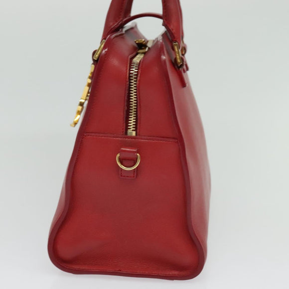 SAINT LAURENT Hand Bag Leather 2way Red Gold Auth 127565