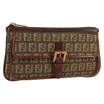 FENDI Zucchino Canvas Pouch Khaki Auth 127566V