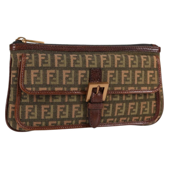 FENDI Zucchino Canvas Pouch Khaki Auth 127566V