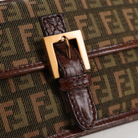 FENDI Zucchino Canvas Pouch Khaki Auth 127566V