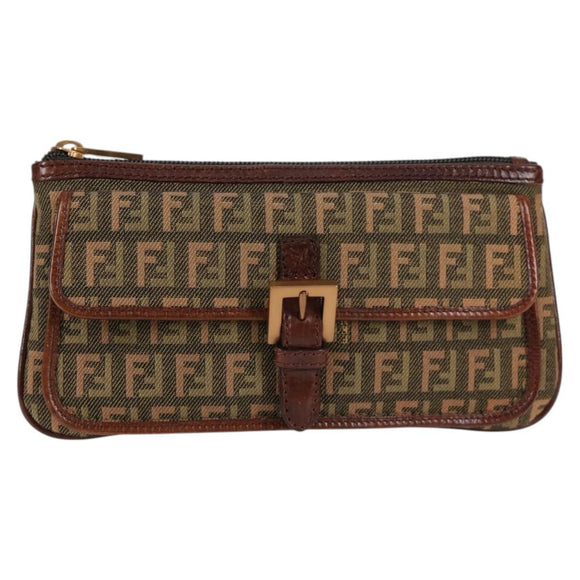 FENDI Zucchino Canvas Pouch Khaki Auth 127566V