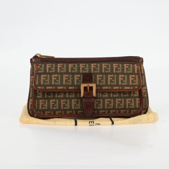 FENDI Zucchino Canvas Pouch Khaki Auth 127566V