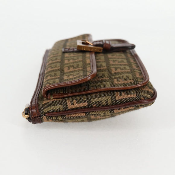 FENDI Zucchino Canvas Pouch Khaki Auth 127566V