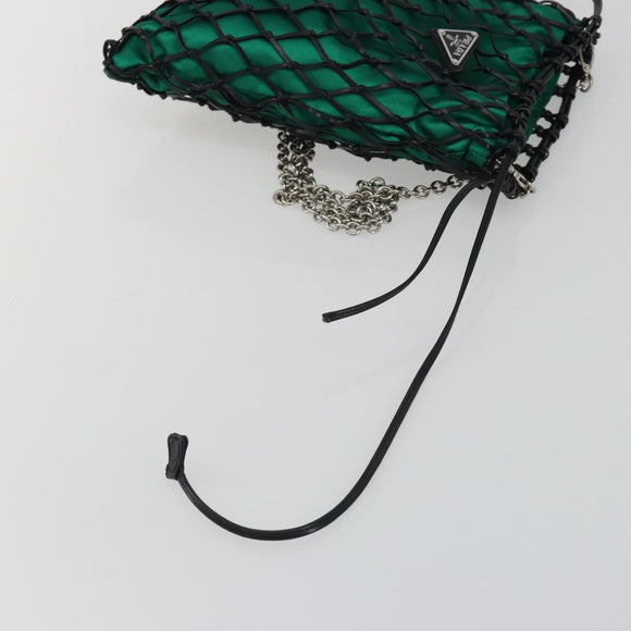 PRADA Chain Shoulder Bag Satin Green Auth 127567