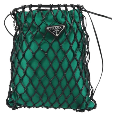 PRADA Chain Shoulder Bag Satin Green Auth 127567 - 0