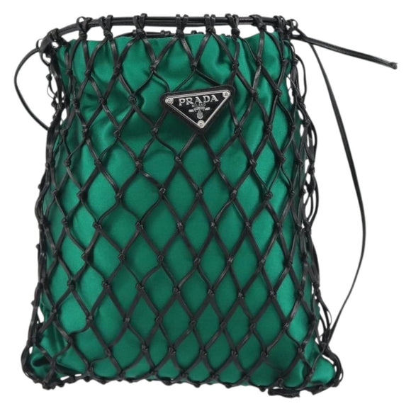 PRADA Chain Shoulder Bag Satin Green Auth 127567
