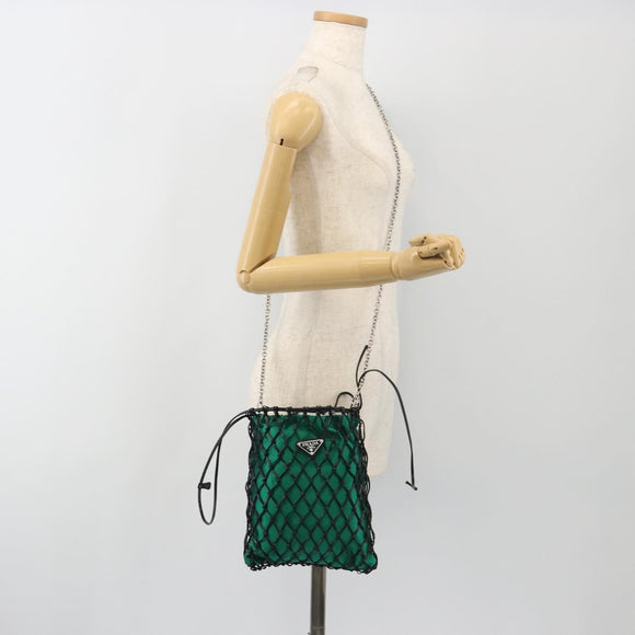 PRADA Chain Shoulder Bag Satin Green Auth 127567